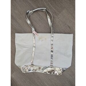 Victorias Secret Canvas Sequin Tote Bag Silver Gold Logo‎ Large Beach Bag NEW
